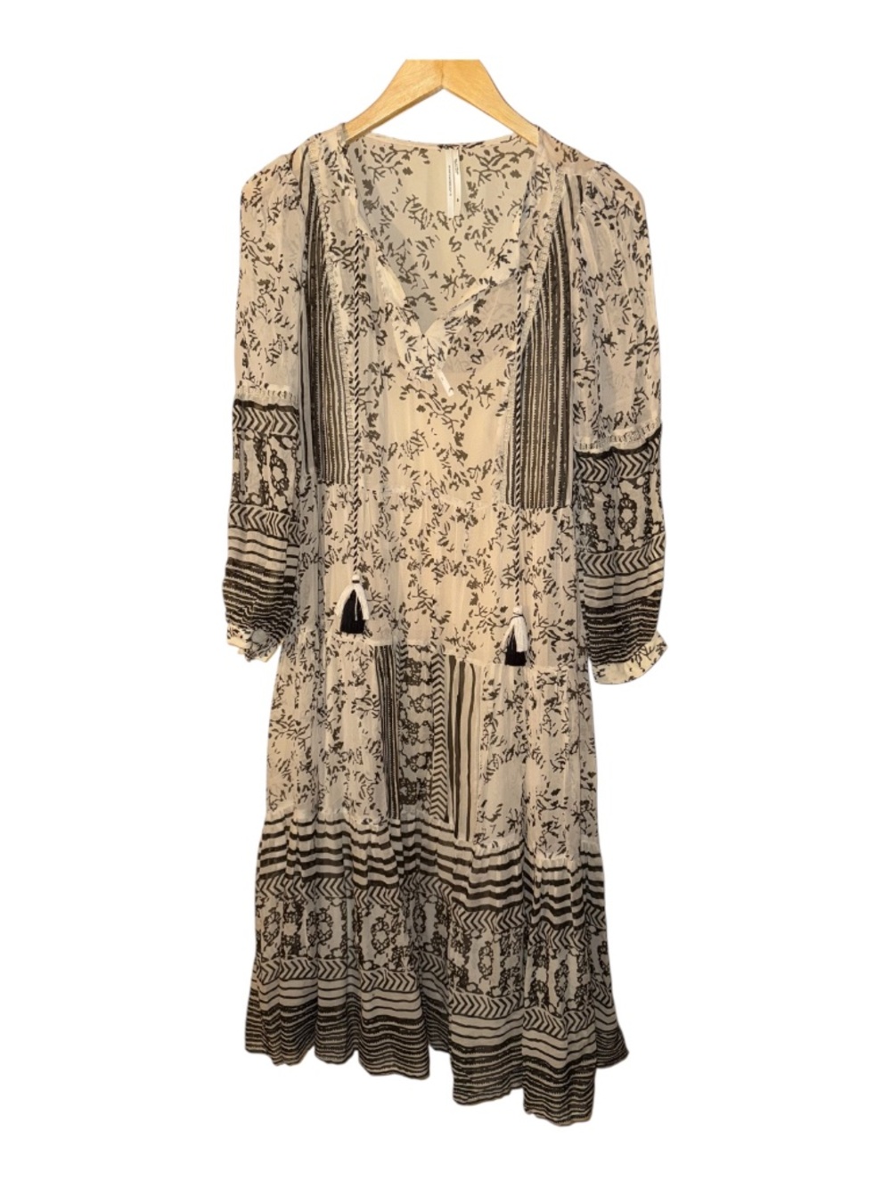 Anthropologie Talulah Midi Peasant Dress M P Tassel - Picture 3 of 6